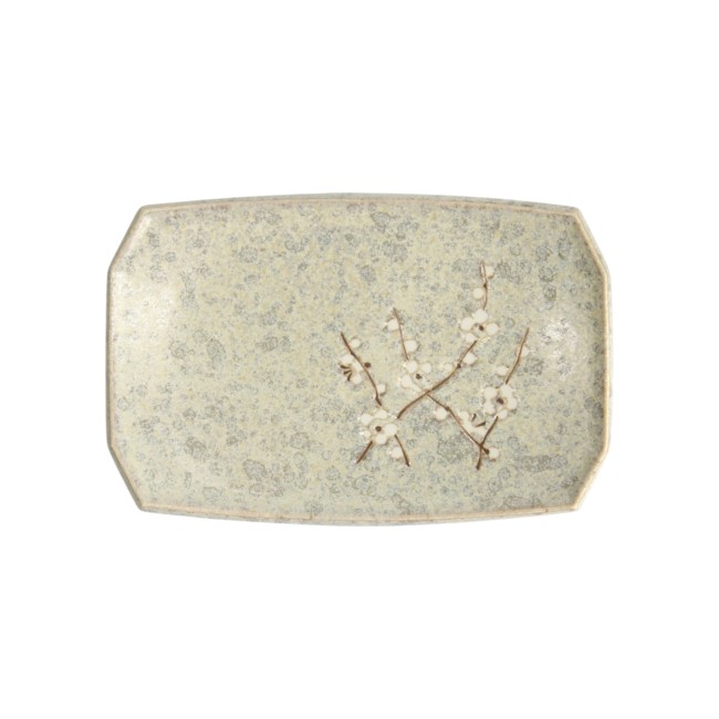 Assiette japonaise rectangulaire Gris Soshun fleurs de cerisier