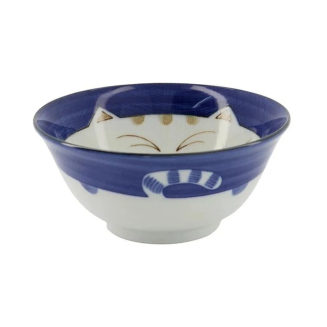 bol japonais chat neko bleu kawaii porcelaine fabriqué au japon
