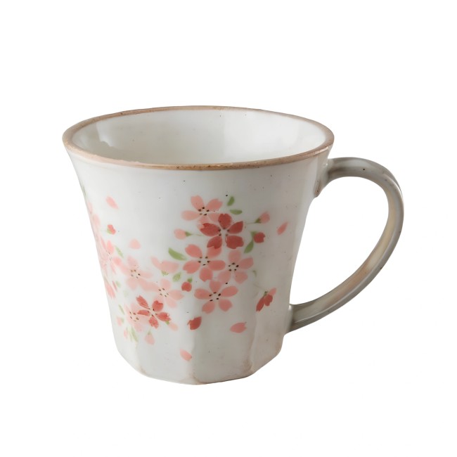 Tasse japonaise Sakura Shizuku – Fleurs de cerisier – Faïence artisanale Tasse japonaise Sakura Shizuku en faïence blanche avec motifs de fleurs de cerisier fabriquée au Japon