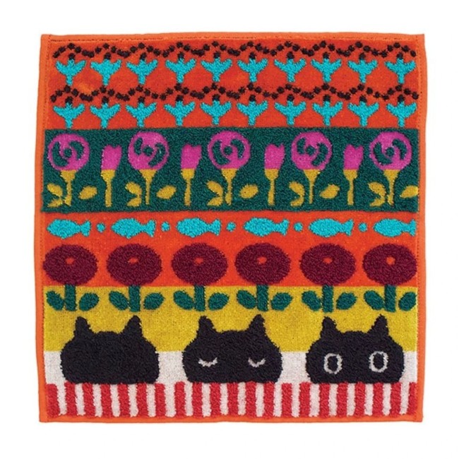 mini serviette japonaise orange coton motif chat MMSL Atsuko Matano