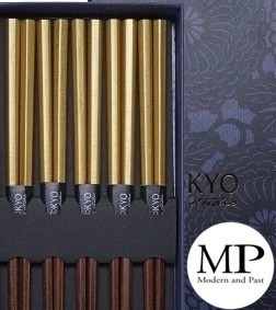 Coffret de 5 paires de baguettes japonaises en bois et doré Tokyo Design Studio