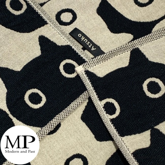 serviette japonaise gaze coton beige Chat Mémé Face Atsuko Matano