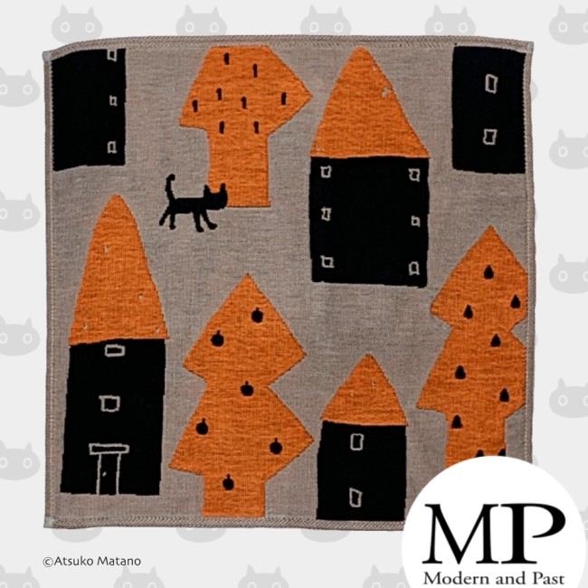 Serviette japonaise chat coton Maze beige Orange, Atsuko Matano, boutique japonaise, magasin japonais - Modern and Past à Brest