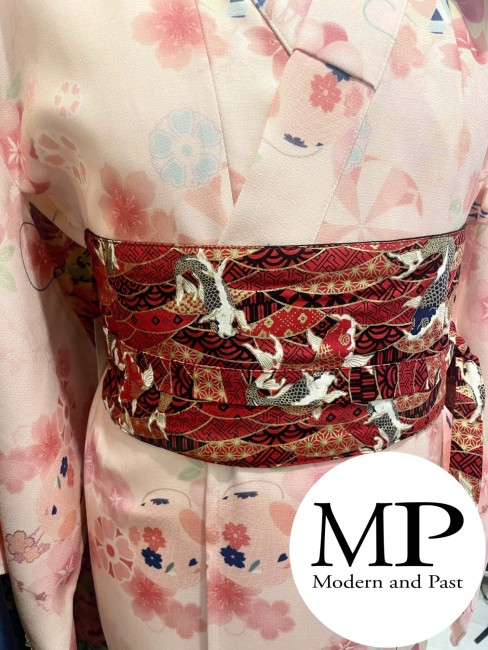 obi ceinture japonaise rouge motifs carpe koi