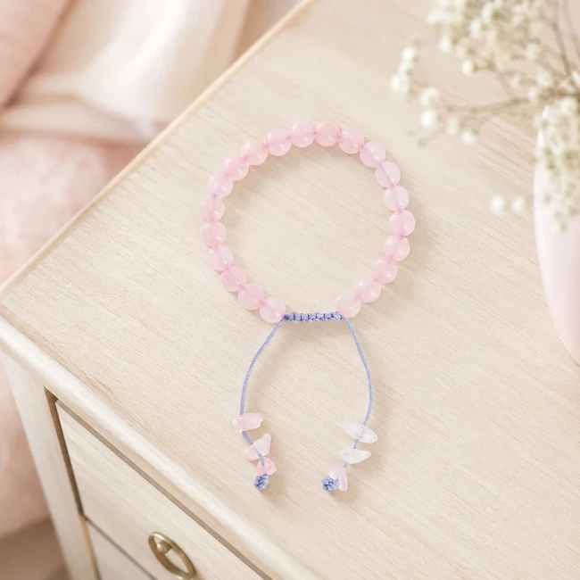 Bracelet mala en quartzite rose avec cordon ajustable - Modern and Past Bracelet-mala quartzite rose 31 perles - Modern and Past