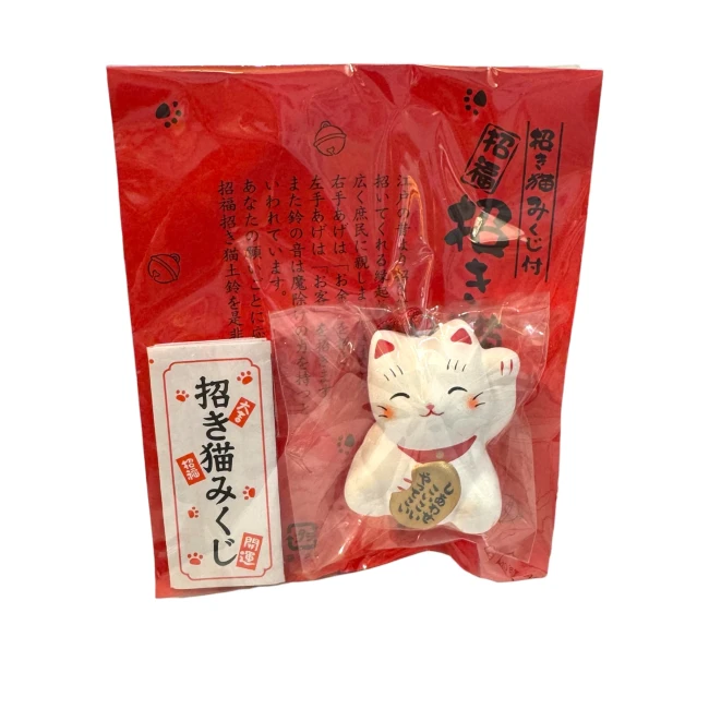 Strap Maneki Neko blanc en céramique - Modern and Past Strap Maneki Neko blanc en céramique porte-bonheur japonais chez Modern and Past