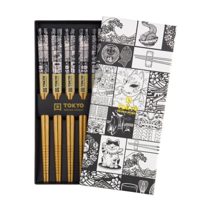 Coffret 5 paires de baguettes japonaises Tokyo Fan motifs japonais