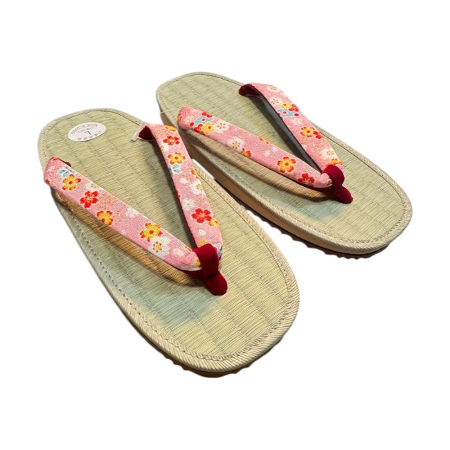 Zori japonaises femme taille L lanière rose fleurs