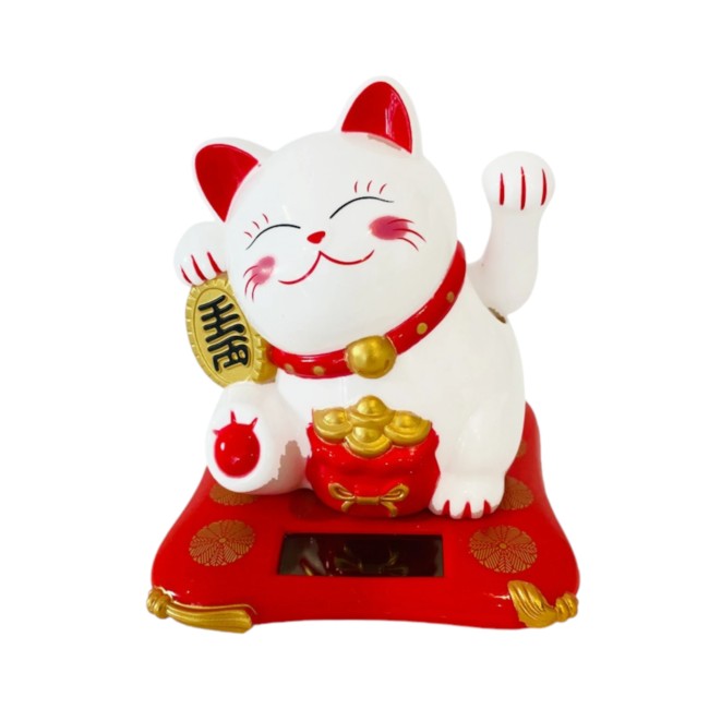 Maneki Neko solaire blanc porte-bonheur japonais