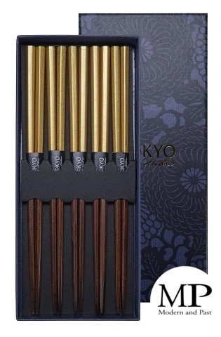 Coffret de 5 paires de baguettes japonaises en bois et doré Tokyo Design Studio