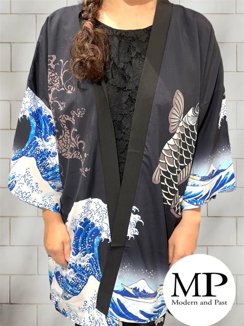 Veste kimono moderne vague Kanagawa carpe Koï et dragon