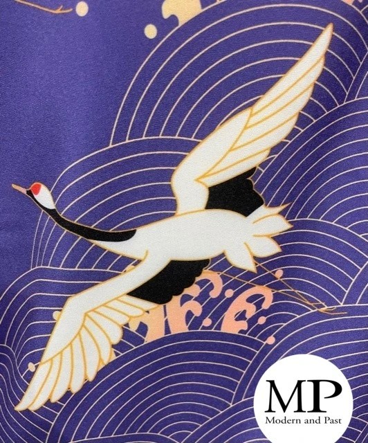 veste kimono japonaise mauve grue blanche