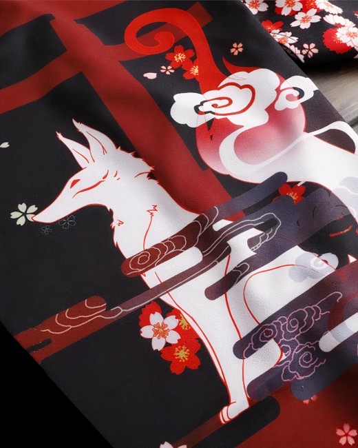 kimono japonais noir Oji Kitsune temple Torii