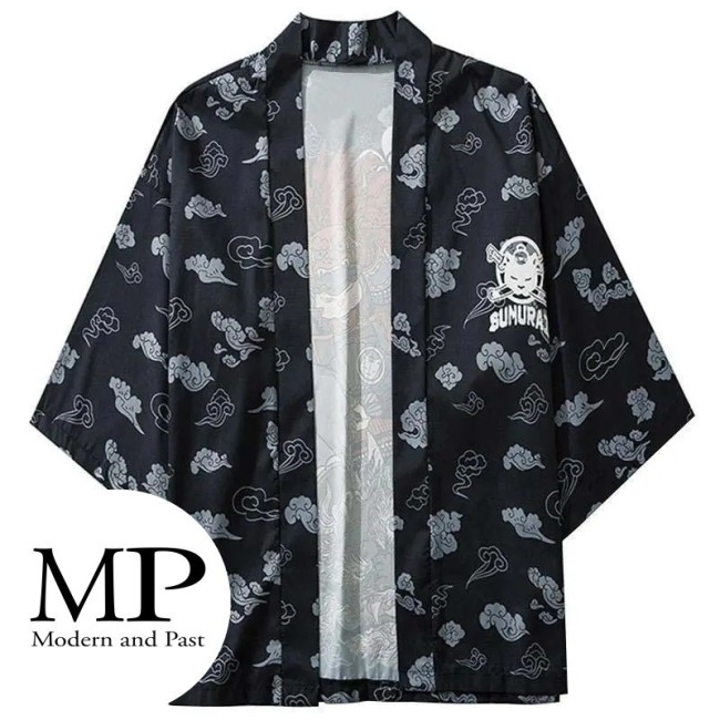 Kimono japonais Samouraï Chat Neko – Haori streetwear unisexe Kimono moderne japonais Samouraï Chat Neko haori unisexe