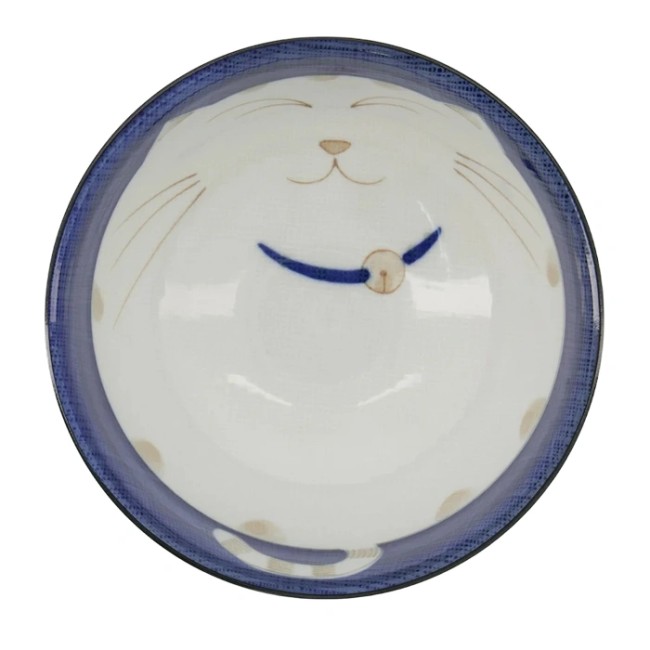 Bol japonais ramen chat bleu – porcelaine kawaii fabriquée au Japon