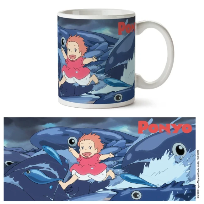 Mug Studio Ghibli Ponyo sur la falaise avec décor vagues Modern and Past