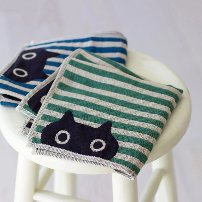 Serviette japonaise Mémé Stripe en coton – Atsuko Matano serviette japonaise gaze coton Chat Mémé Stripe Atsuko Matano