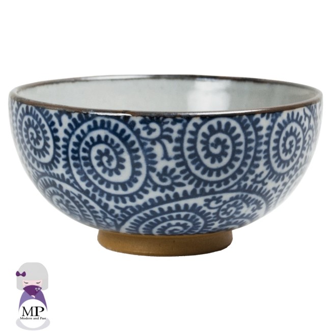 Bol japonais bleu en porcelaine avec motifs de pieuvres stylisées – 300 ml