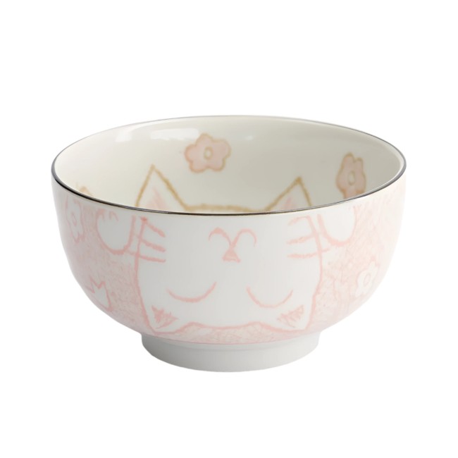bol japonais kawaii chat Neko rose blanc fabriqué au Japon bol japonais kawaii chat Neko rose et blanc en porcelaine