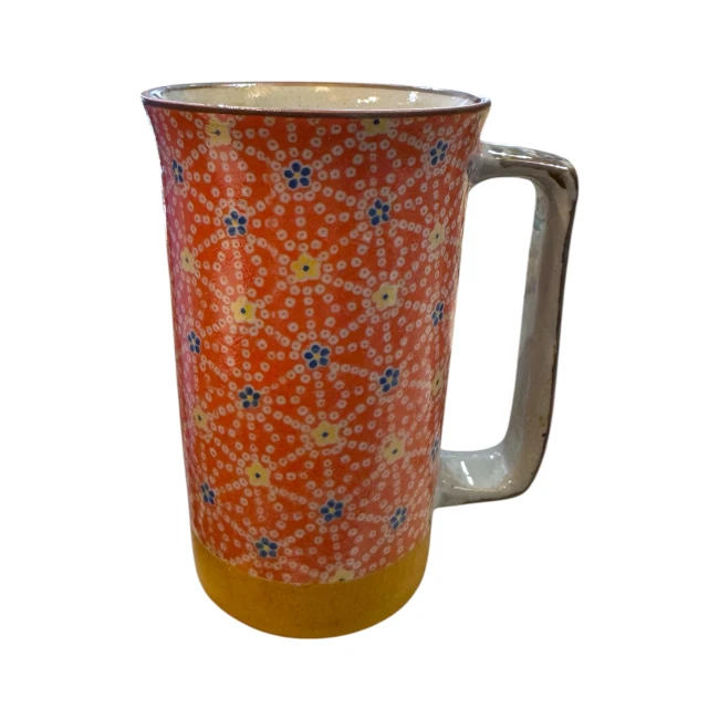 Chope à bière japonaise en grès rose saumon à fleurs Modern and Past