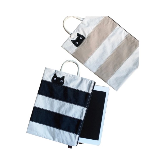 Trousse tablette Border cat noir beige – Atsuko Matano Trousse japonaise pour tablette Border cat noir beige – Atsuko Matano