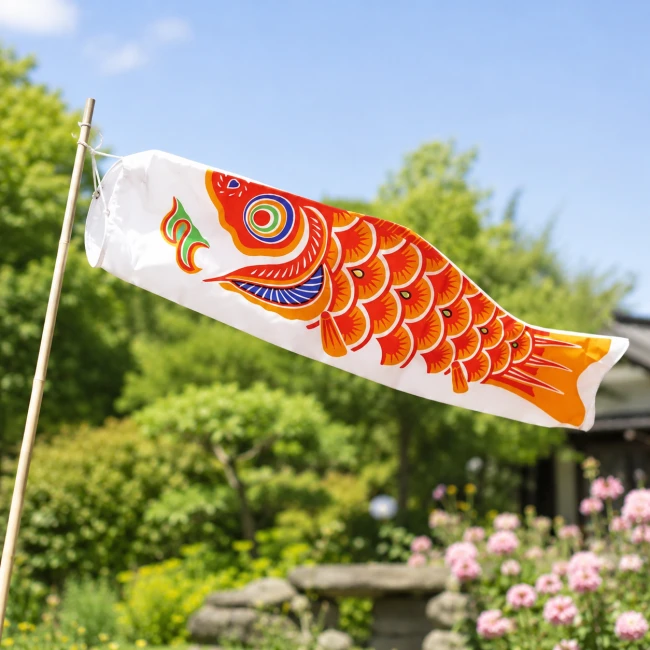 Manche à air japonais Koinobori orange 60 cm en polyester effet soyeux - Modern and Past