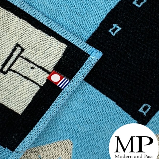 Serviette japonaise en gaze de coton bleue motif chat Maze Atsuko Matano fabriquée au Japon