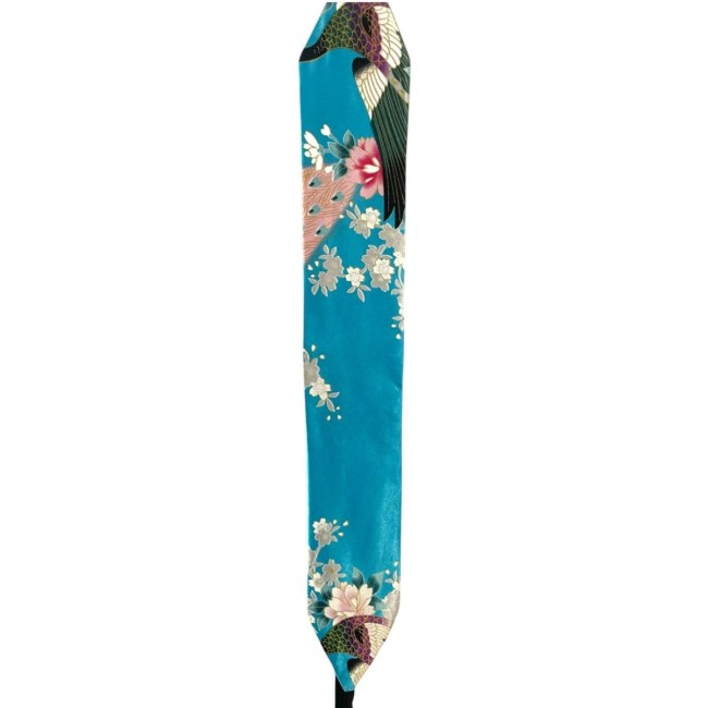 Obi Japonais Bleu Turquoise – Fleurs et Paon Obi japonais réversible bleu turquoise à fleurs et paon