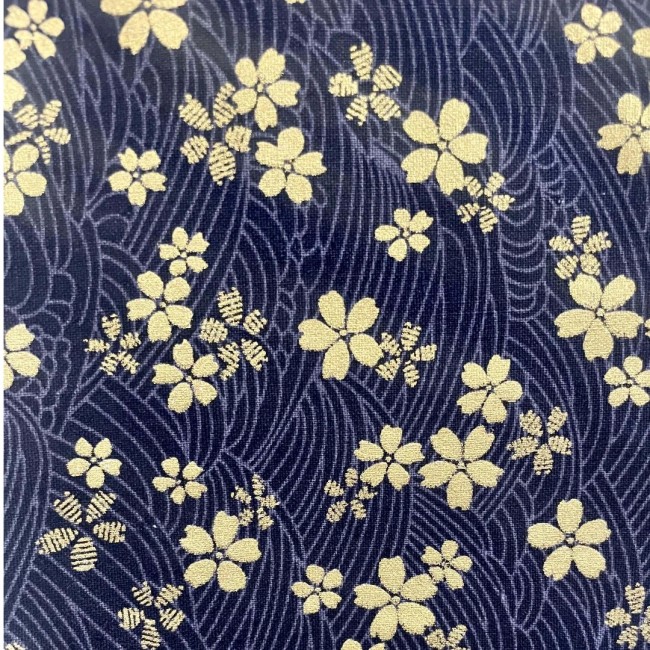 obi japonais bleu motifs fleurs dorées