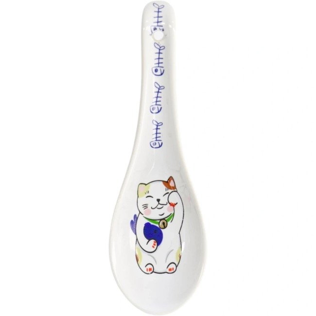Cuillère Maneki Neko céramique – motif poisson bleu Cuillère japonaise Maneki Neko en céramique avec poisson bleu