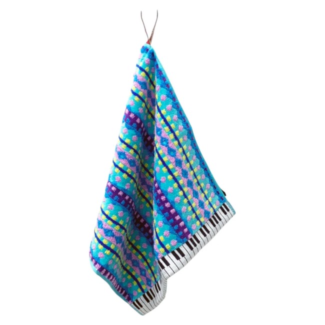 essuie-mains japonais bleu NPP Piano en coton avec attache essuie-mains japonais bleu coton motif NPP Piano Atsuko Matano