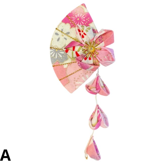 Barrette japonaise Kanzashi florale rose faite main