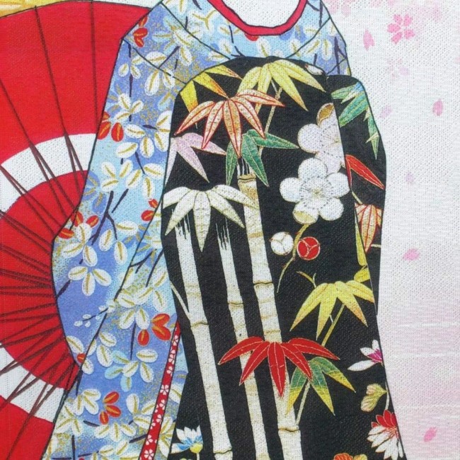 Noren japonais Sakura Kinkakuji avec Geisha et cerisiers en fleurs fabriqué au Japon