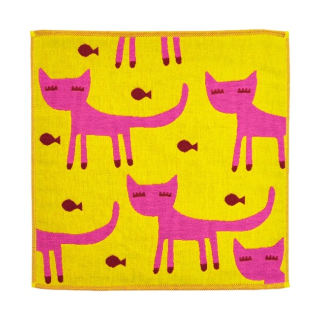 Serviette Eyelash Cat jaune en gaze de coton – Atsuko Matano Serviette japonaise gaze de coton Eyelash Cat jaune Atsuko Matano