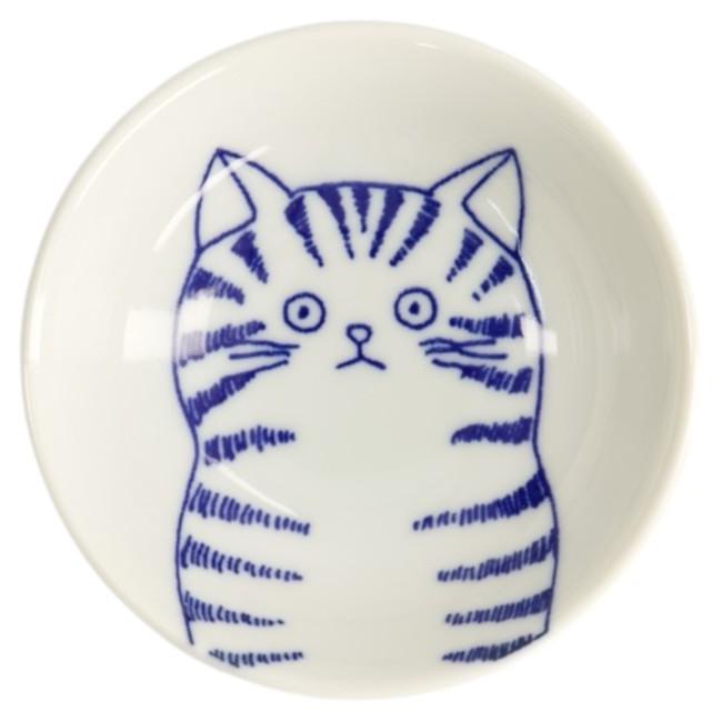 Coupelle japonaise à sauce chat Dora bleu en porcelaine Shichita
