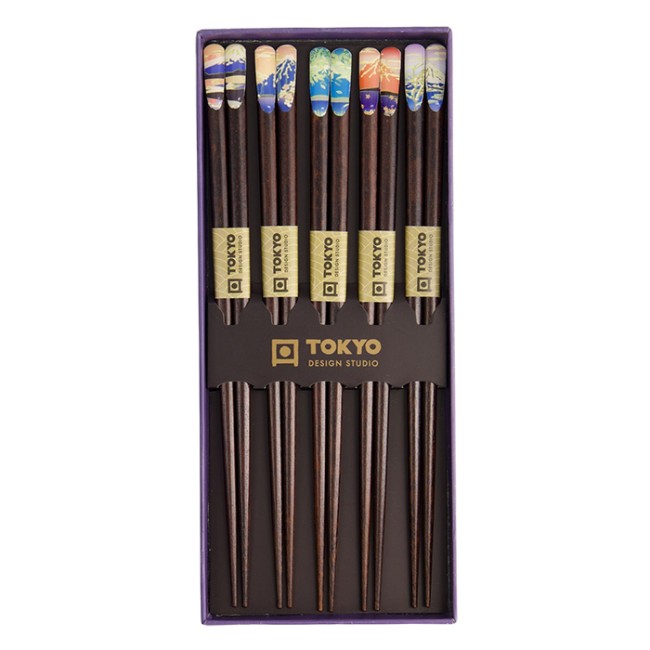 coffret 5 paires baguettes japonaises motifs Mont Fuji