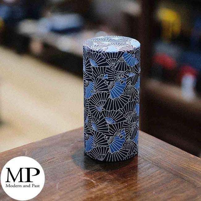 Boîte à thé japonaise éventail Aizome Sensu en papier washi bleu