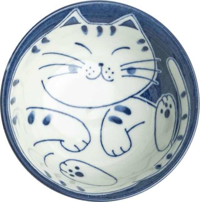 bol japonais porcelaine chat neko tabi bleu et blanc
