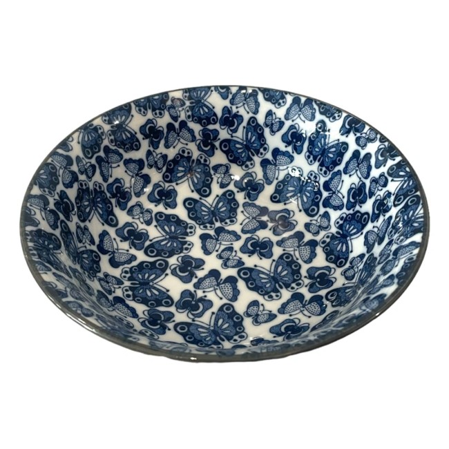 Bol à ramen blanc papillons bleus fabriqué au Japon - modern and Past