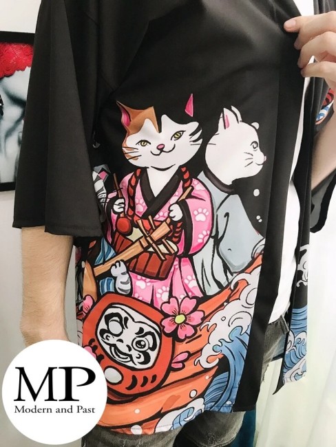 Kimono moderne japonais unisexe motif Neko Kodomo No Hi Koinobori festival 
