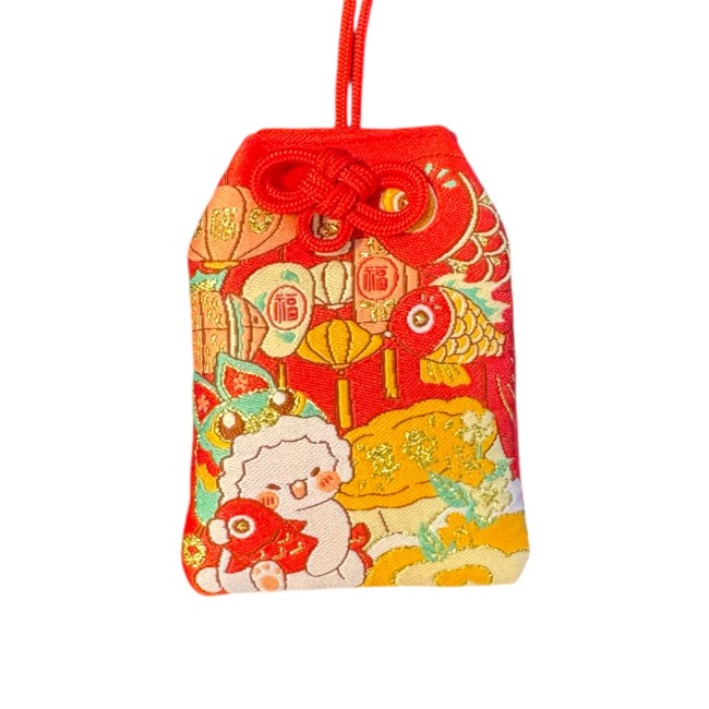 Omamori japonais rouge lapin carpe koi porte bonheur