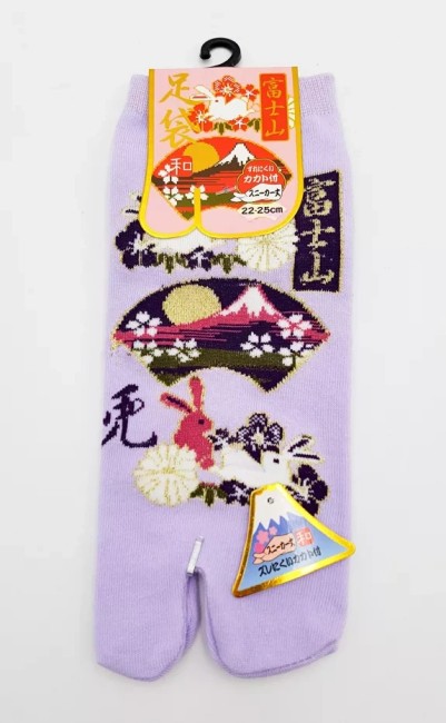 Chaussettes Tabi japonaises Usagi et éventails – coton Chaussettes japonaises Tabi en coton motif Usagi et éventails - mauve