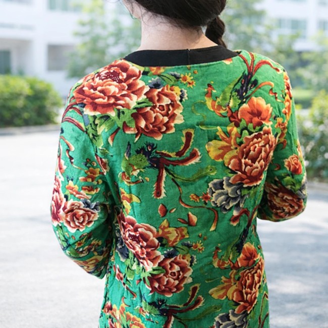 manteau asiatique vert court double couche coton laine