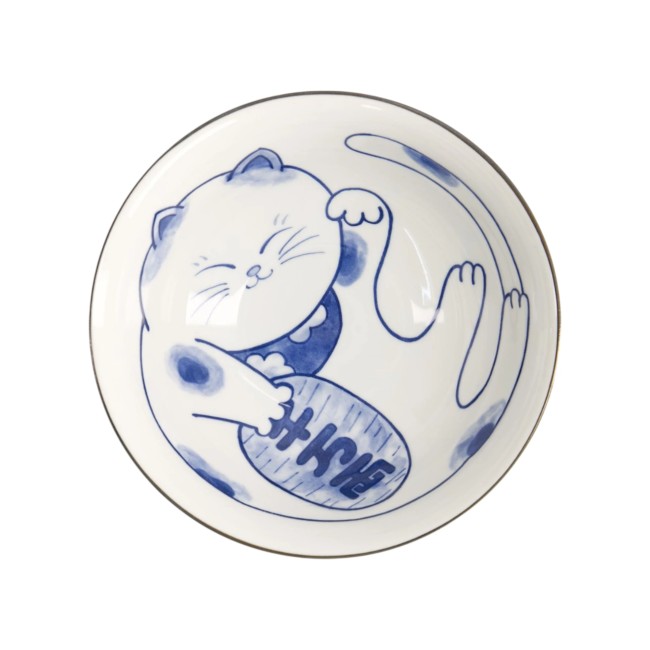 Bol à Ramen japonais blanc en céramique avec chat Neko