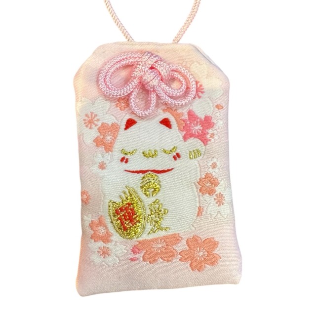 omamori japonais rose chat neko amour tissu brodé