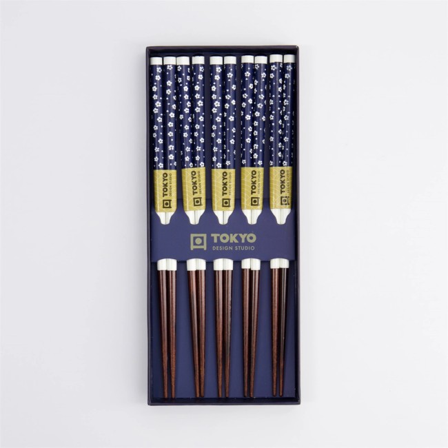 Coffret baguettes japonaises – Fleurs du Japon – Tokyo Design Coffret de 5 paires de baguettes japonaises en bois aux motifs de fleurs du Japon Tokyo Design
