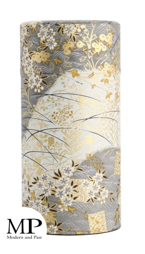 boîte à thé japonaise motif jardin or en papier washi 200 g