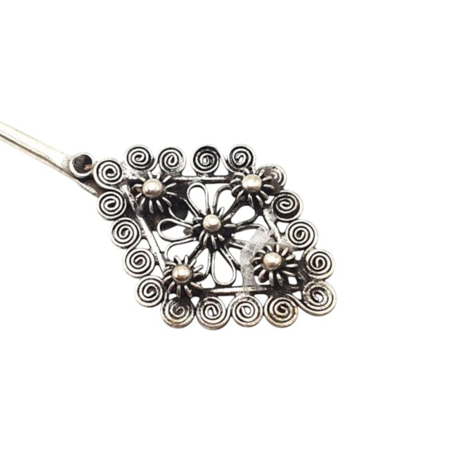 Pic à cheveux japonais en argent motif losange floral