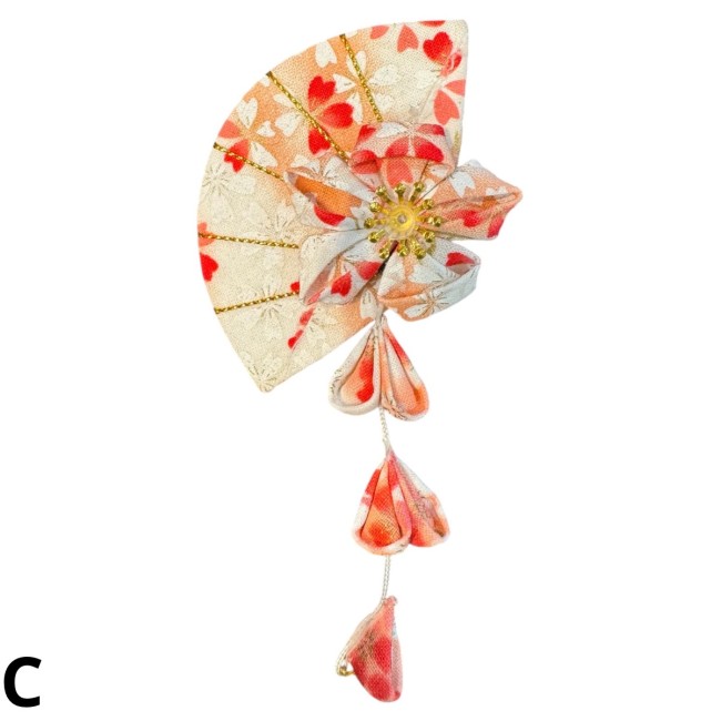 Barrette japonaise Kanzashi florale blanc et rouge