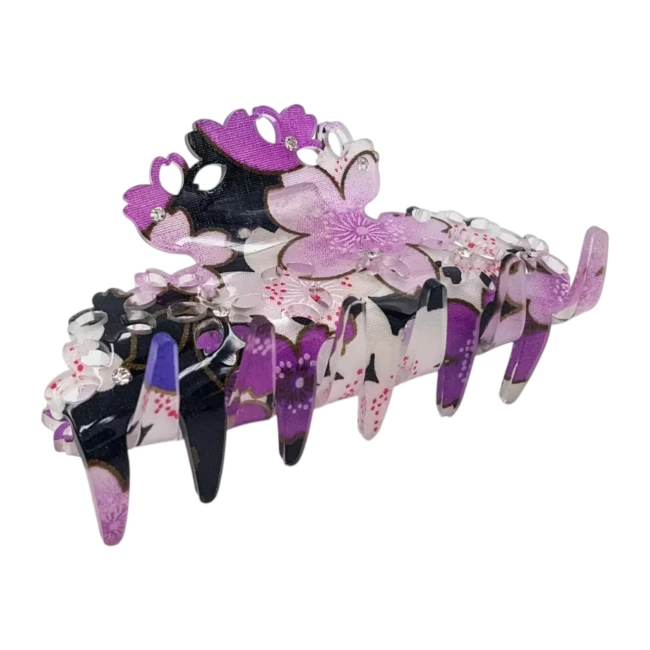 Pinces crocodile japonaises Sakura en tissu chirimen violet chez Modern and Past